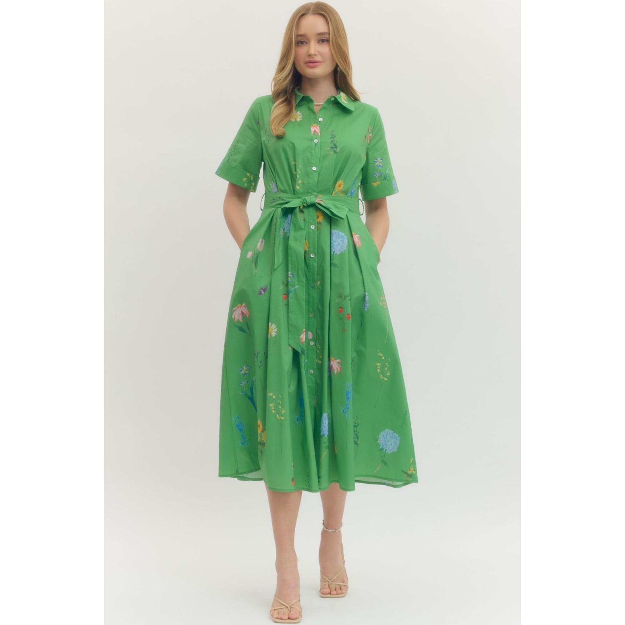 midi collared shirt dress Linen Shirt Dress  Vintage Belted Swing Midi