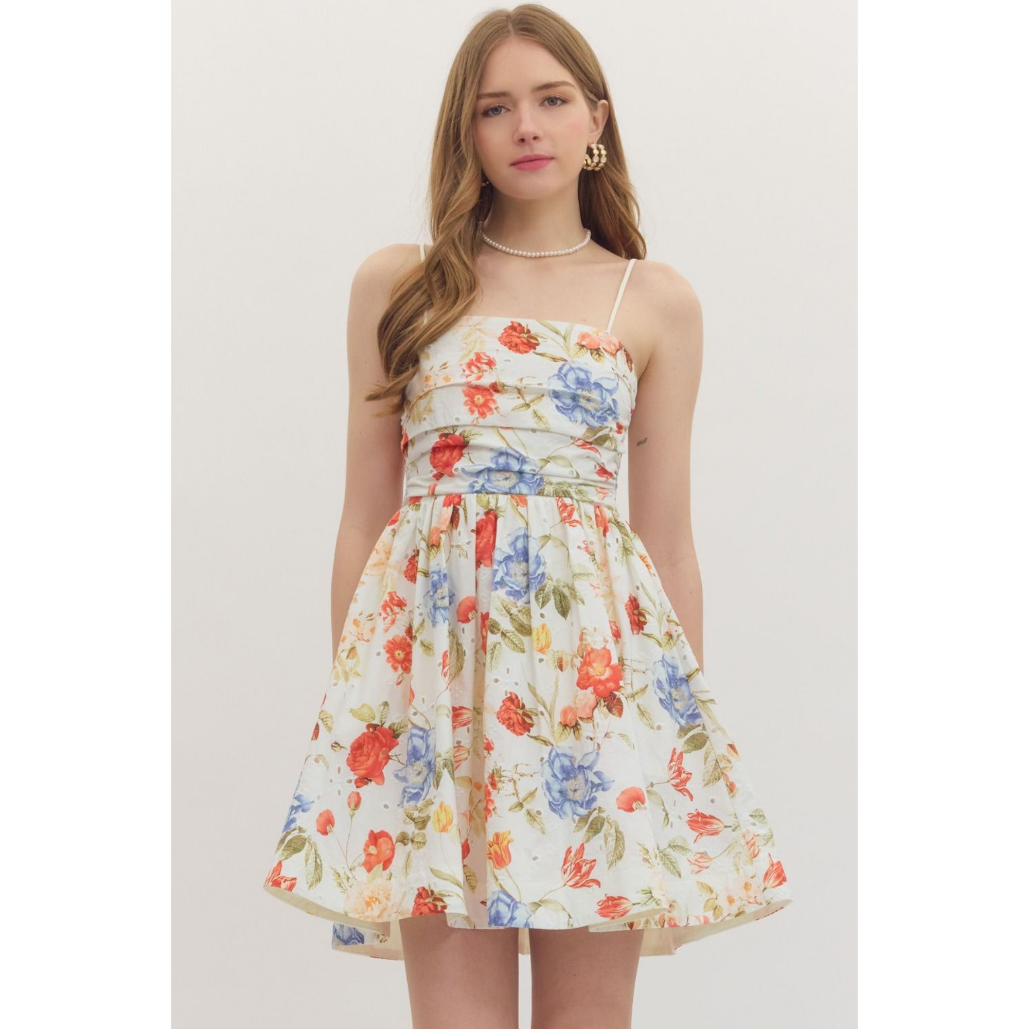 floral eyelet mini dress Garden Views Floral Eyelet Mini Dress