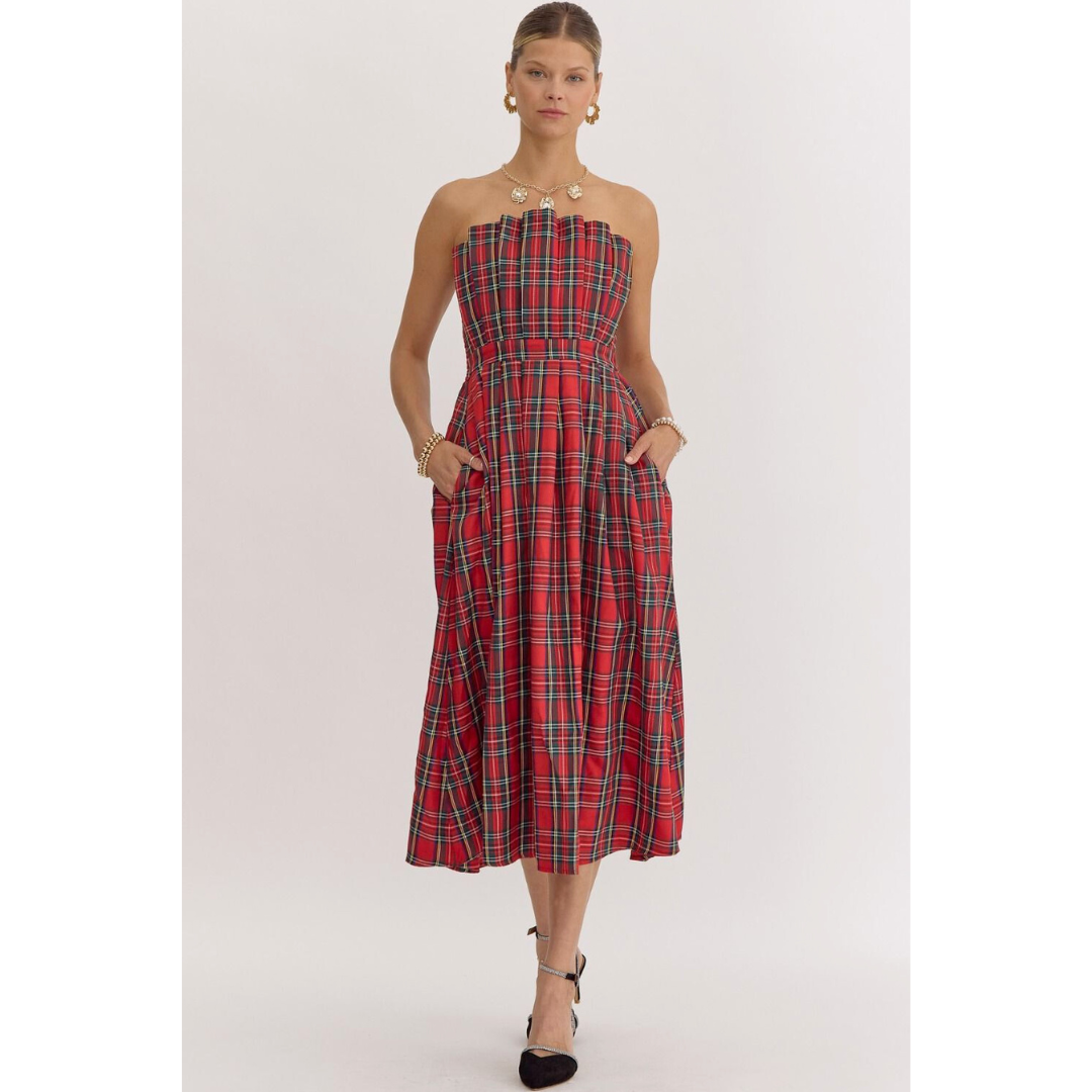 Strapless plaid dress hotsell